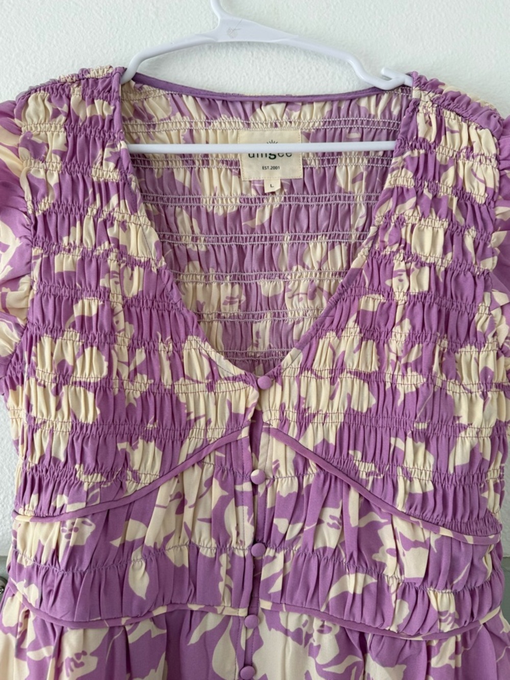 Umgee Lavender Floral Smocked Midi Dress - Picture 2 of 4